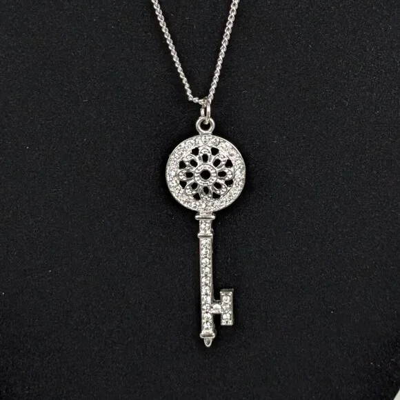 Long Rhinestone Key Pendant Necklace - Picture 3 of 7
